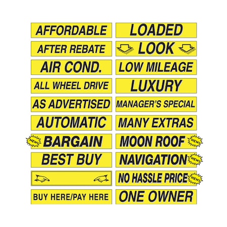 Car Dealer Depot 15" Yellow & Black Adhesive Windshield Slogans: No Hassle Price Pk 159-NO